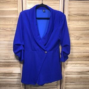 Shein Petite Sold Shawl Collar Wrap Romper Blue Size Large